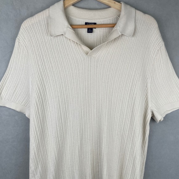 J.Crew Mens Cream Ribbed Cotton Short Sleeve Sweater Boho Polo BY969 Fits SMALL - Picture 3 of 9